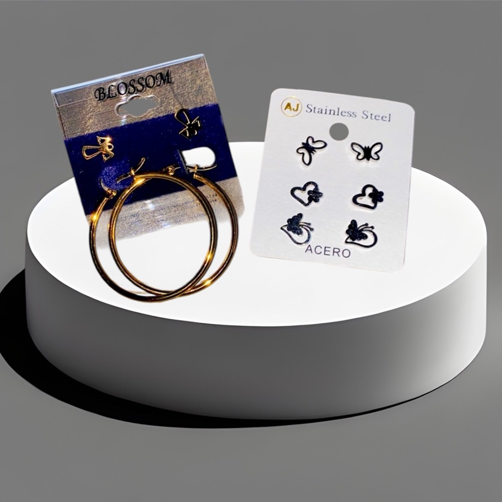 Gold Hoop Earrings and Stainless Steel Stud Set